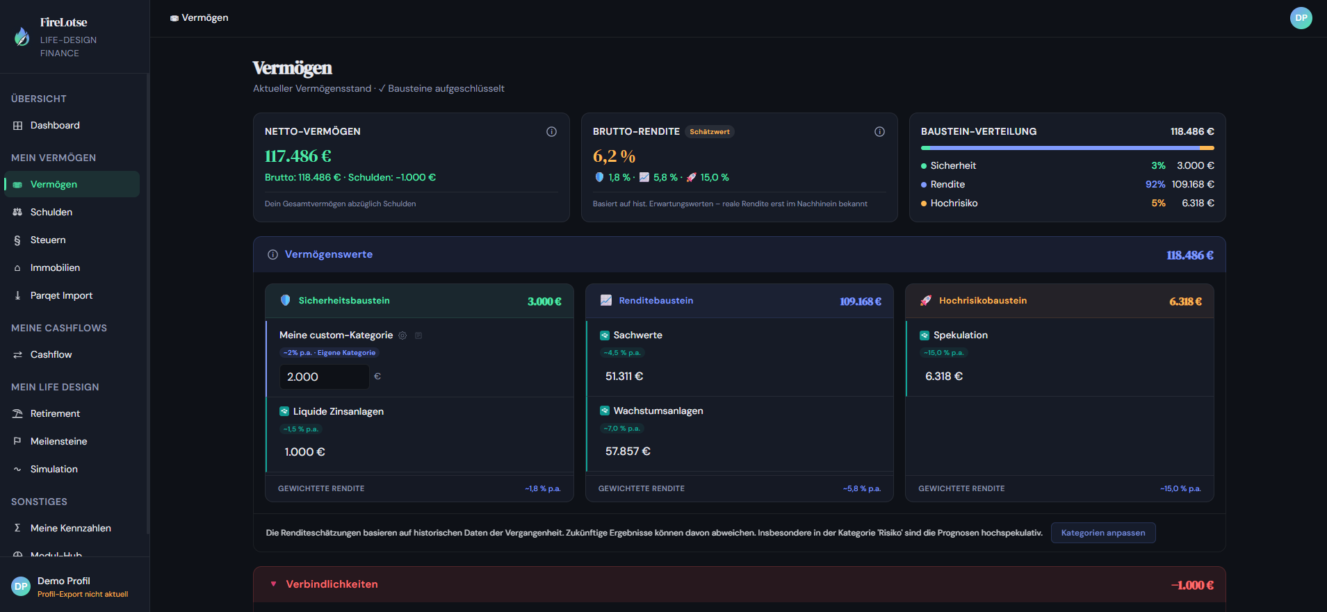 Parqet Vermögensübersicht Screenshot